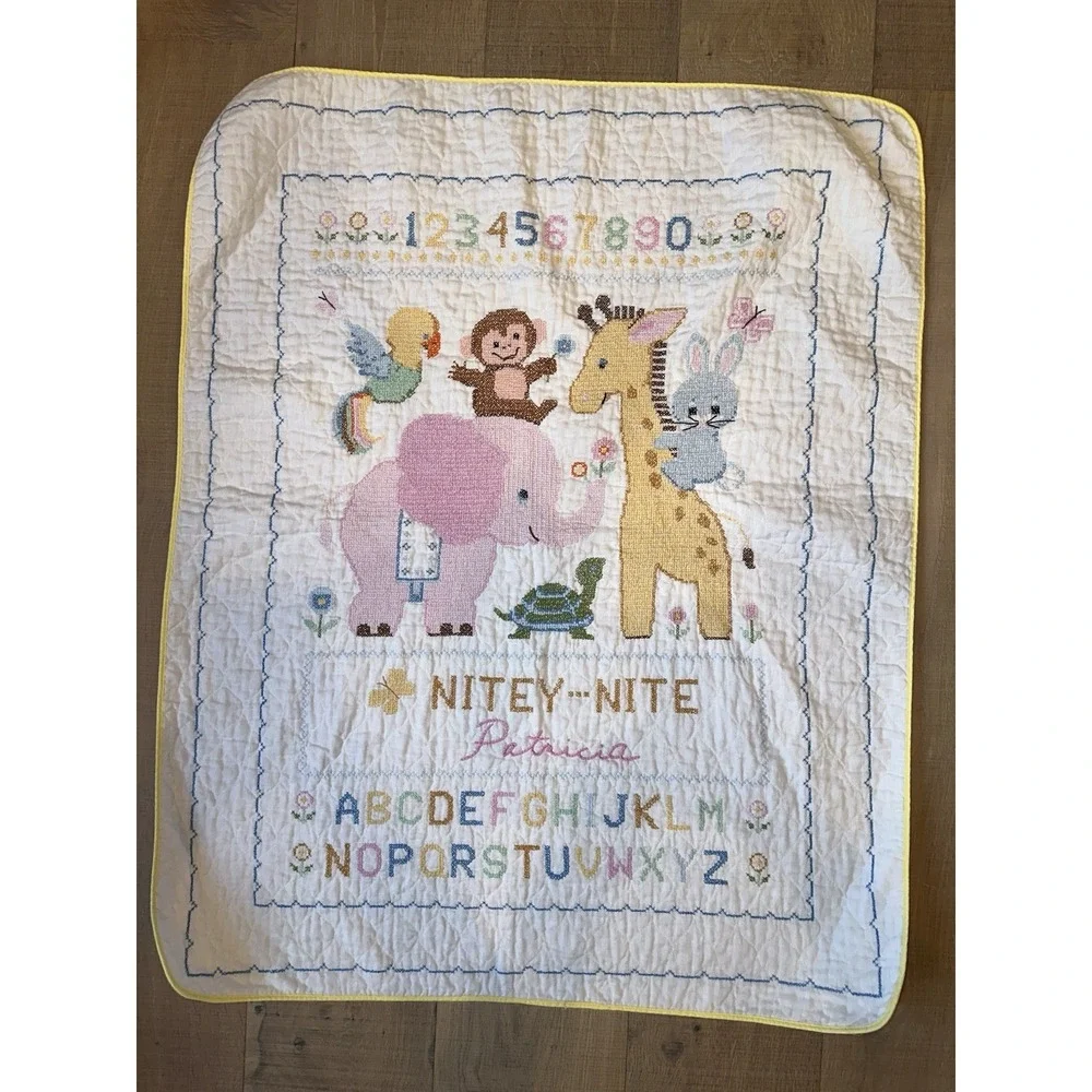 Vintage‎ Baby Quilt Wall Hanging Cross Stitch Embroidery Nursery Decor 42 X 33